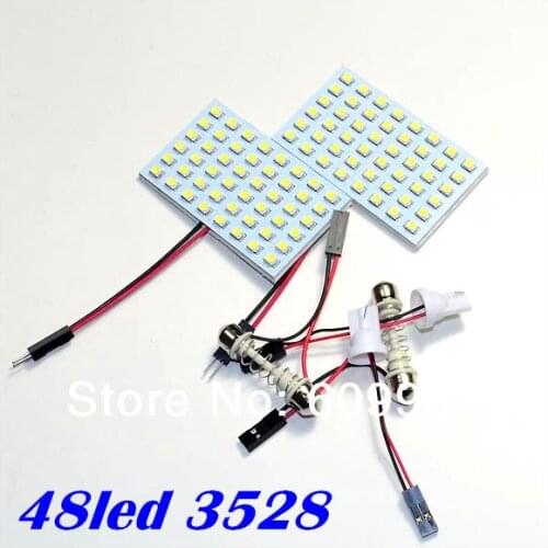 Wholesale 2pcs/lot car led panel White light led dome light 48LED 3528SMD Automotive Festoon LED Bulbs with T10 or wedge base