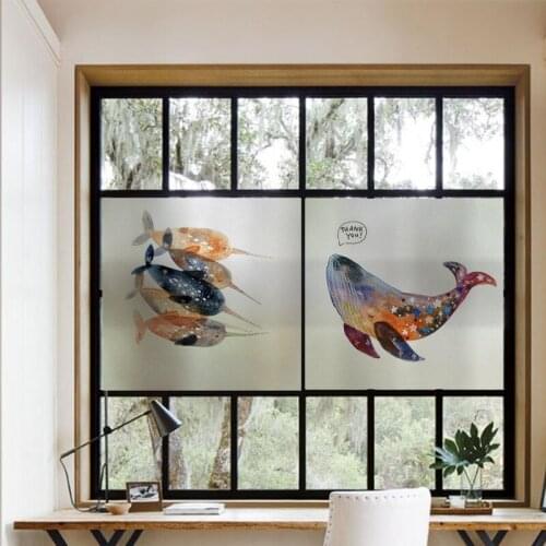 Cute whale window film glass stickers Kindergarten Custom Stained static bedroom privacy non-Adhesive door Decorative film