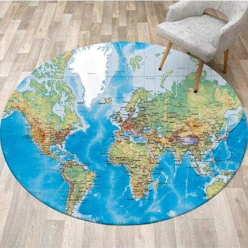 Bedroom Hanging Basket Chair Round Non-Slip Floor Mat Fashion World Pattern Carpet Children Study Room Balcony Play Area Rugs