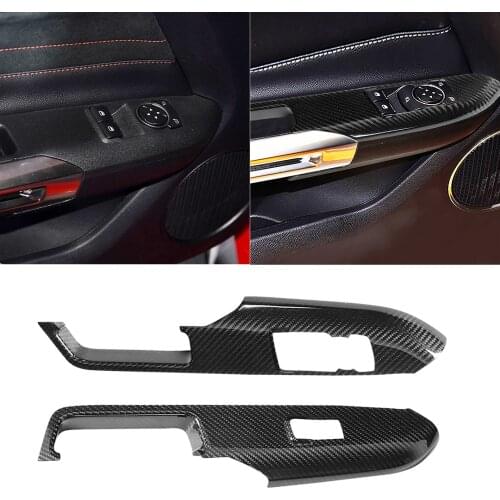 LHD Car Styling Real Carbon Fiber Window Lift Switch Button Regulator Frame Cover Panel Trim Sticker For Ford Mustang 15-19 2PCS