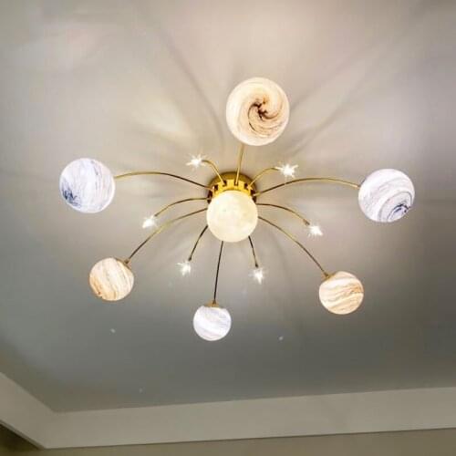 Modern Earth Glass Led Ceiling Lamp Golden Color for Childrens Room Bedroom Kitchen Chandelier Household Indoor Lighting 220V