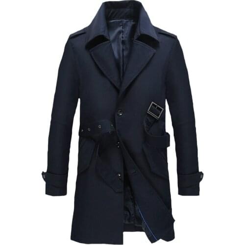 Vintage Men Trench Coat Turn Collar Streetwear Single Button Slim Male Chaqueta Larga Hombre Size M -4XL 18762-5