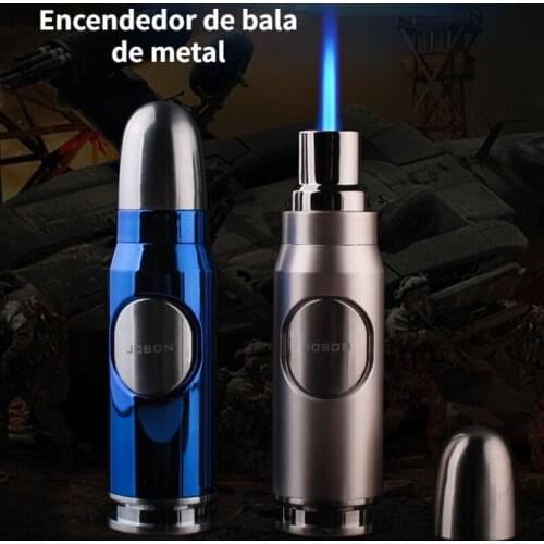 Creative Bullet-Shaped Inflatable Torch Lighter Windproof Outdoor Turbine Blue Flame Butane Lighters Cigar Smoking Accessories
