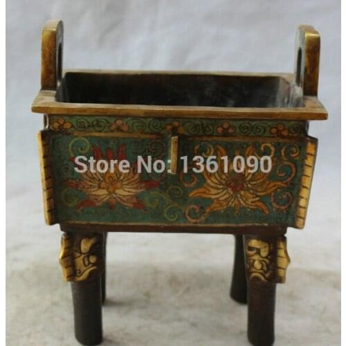 Xd 001327 8" Chinese Dynasty palace Cloisonne Bronze Gild lotus Incense Burner Censer Ding