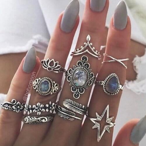 Women Starry stone Cross Carved 11 Sets Ornaments Rings anillos mujer