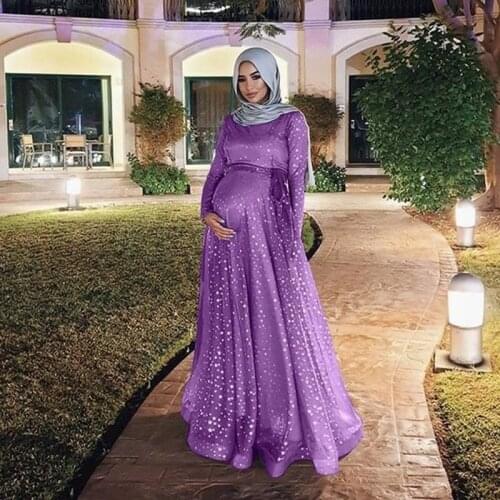 Women Pregant Dress Flower Muslim Abaya Floral Star Print Full Sleeve Casual Fashion Autumn Lady Long Dresses