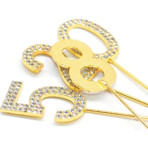 1Pc Wedding Gold Silver Glitter Alloy Rhinestone Number Cake Digital Cakes Dessert Toppers Baby Shower Decor Birthday Decoration