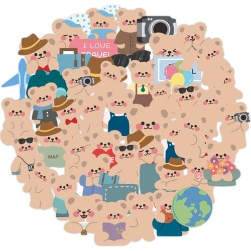 10/30/50PCS Korea Ins Wind Cartoon Travel Bear Christmas Waterproof Car Apple Mobile Phone Case Luggage Waterproof Sticker