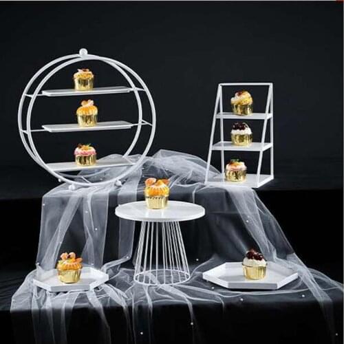 2pcs White Cake Stand Metal Dessert Table Cake Tray Christmas Birthday Party Macaron Cupcake Rack Stand For Wedding Gold