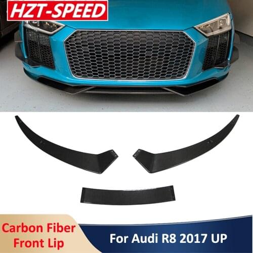 3 Sections Real Carbon Fiber Material Front Shovel Chin Bumper Lip Car Tuning Body Kit For Audi R8 V10 Coupe 2017 UP