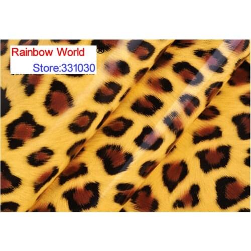5# Yellow High Quality Mirror PU Leather fabric with Leopard pattern for DIY car shoes bags Garment material(100*138cm )