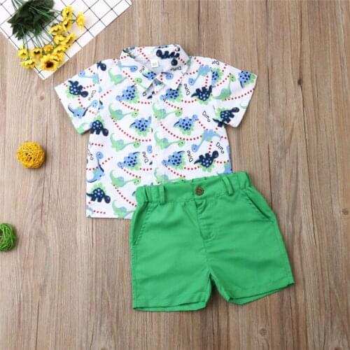 1-6T Summer Baby Boys Clothes Set Dinosaur Floral Print Shirt Boys Tops Set Green Shorts Boys Outfits Suit Children Clothing Set