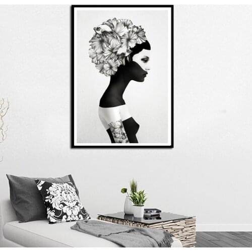 Nordic Decoration Flower Poster And Prints Girl Canvas Painting Black White Marianna Wall Art Picture for Living Room home decor