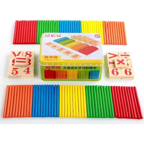 Wooden Baby Math Toy Counting Sticks early Education Wooden Montessori Toy Puzzle Calculate Game Sensory Math toys with Iron box