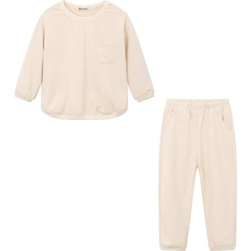 Korean Style Childrens Wear Boys' And Girls' Set Baby Two-piece Set Kids Loose Linen Cotton Casual Sweater Set 2-8y Autumn 2021