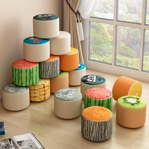 Household round low stools fashion fabric wooden sofa Ottomans living room change shoes bench children small stool mx9261603