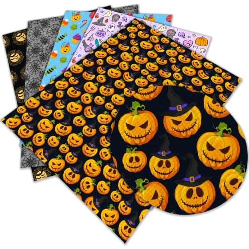 Artificial Halloween Faux Leather Printed Cartoon Sheets A4 22*30cm for Hair Bow Bags Shoes Crafts Material Halloween party