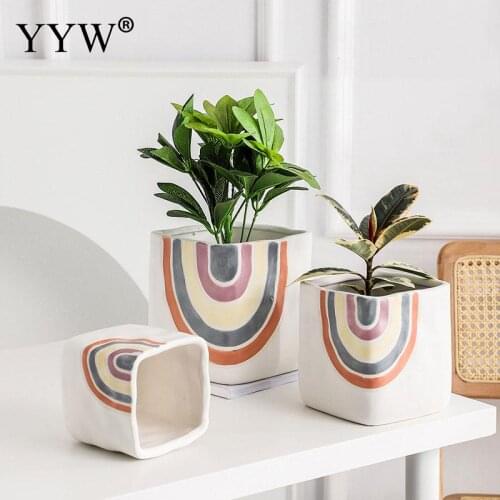 Ceramic Flowerpot Simple Nordic Fashion Round Square Indoor Balcony Flowerpot Hand-Painted Decoration Porch Shape Flowerpot