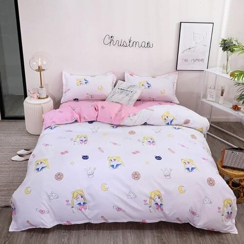 Sailor Moon Comforter Bedding Set For Girls Simple Duvet Cover With Sheet Rabbit Cute Soft Cartoon Bed Set Drop Ship