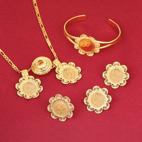 Gold Color Women Ethiopian Coins Jewelry Sets Wedding Party Engagement Jewelry Accessories