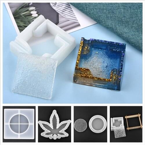 Square Cigar Ashtray Silicone Molds Maple Leaf Casting Mold Epoxy Resin Tool Mold With Drill Bottom Resin Crafts Handmade