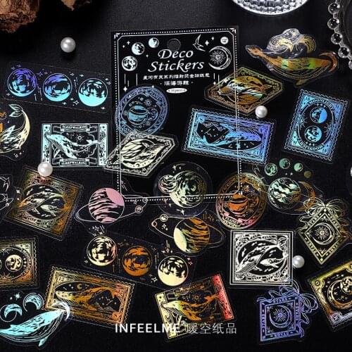 30 Pcs Flash Laser Stamp Decorative Laser Gold Planet PVC Stickers Scrapbooking Diy Mushroom Stick Label Diary Stationery Album