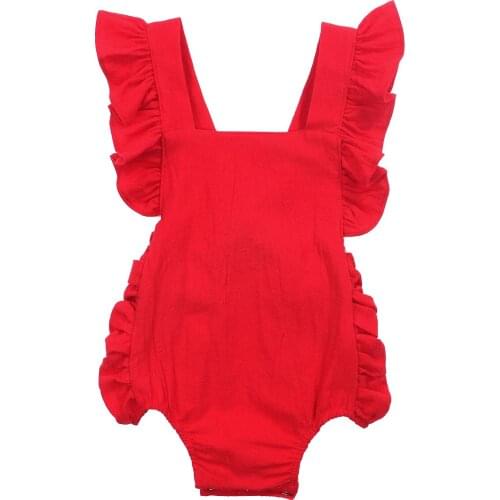 2021 Summer Baby Clothing Newbown Square Neck Bodysuits Flying Sleeve Solid Red Sleeveless Off Shoulder For Girls Gifts 0-24M