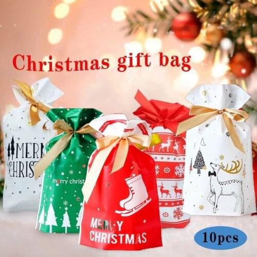 10pcs Santa Gift Bag Candy Bag Snowflake Crisp Drawstring Bag Merry Christmas Decorations for Home New Year Noel Presents