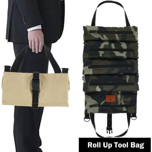 Hot Sale Multi-Purpose Roll Up Tool Bag Roll Tool Roll Roll Up Bag Wrench Roll Pouch Hanging Tool Zipper Carrier Tote Wholesale