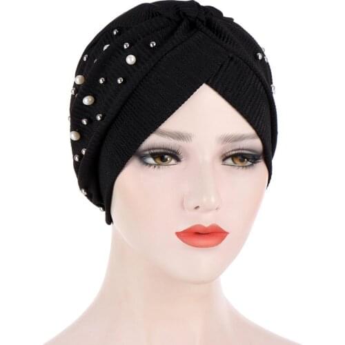 Muslim Turban Headwear for women - Ruffle Pearl Bead Caps,Chemo Beanies Headwrap for Cancer,grate for daily use Hair Accesories