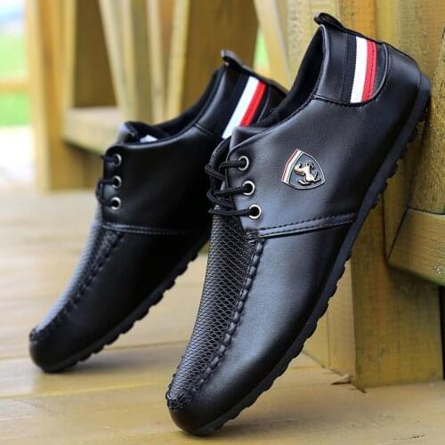 WEH shoes men leather pu Flax Breathable Solid Color Slip Men Driving Shoes Breathable Mens Peas Shoes the British Sneakers
