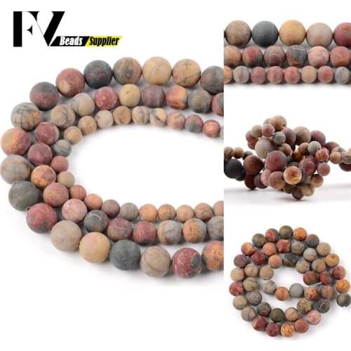 Natural Dull Polished Picasso Jaspers Stone Beads Matte Round Loose Beads For Jewelry Making Diy Bracelet Charm 6 8 10 12mm 15"