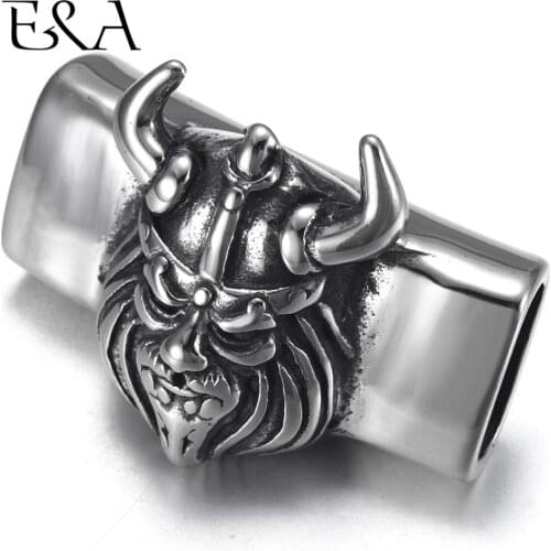 Stainless Steel Punk Viking Warrior Slider Beads 12*6mm Hole Slide Charm for Men Leather Bracelet Jewelry Making DIY Accessories
