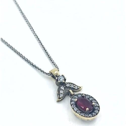 Nostalgia Design Ruby Gemstone Silver Necklace