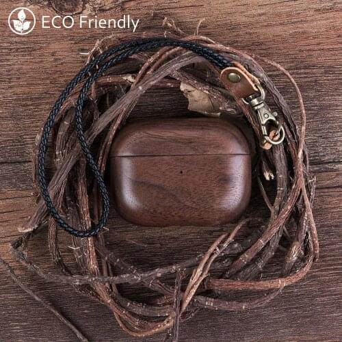 Genuine Real Wood Airpods Pro Case Rugged Earphone Case For Airpods Pro 3 Case Wood Wireless Charging Lanyard For Keys