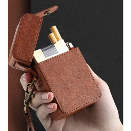 Portable Holds 20pcs Retro Leather Cigarette Case Lanyard Smoking Gadget Storage Container Box best European gift for Men