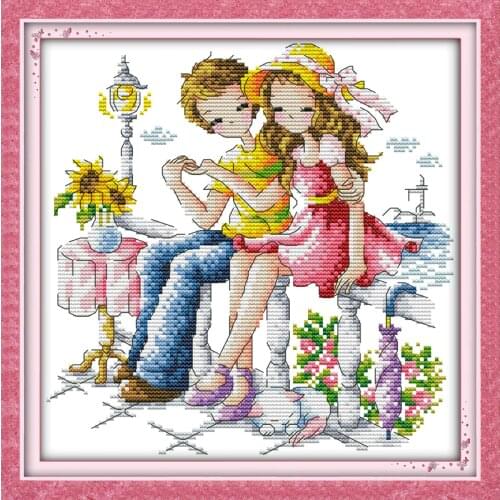 Romantic On The Side Of A Bridge Chinese Cross Stitch Kits Ecological Cotton Printed 11CT DIY Gift Wedding Decoration For Home