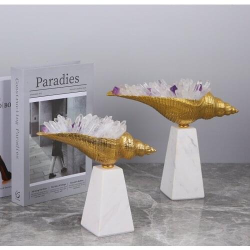 Luxtry Gold Brass Conch With Purple Natural Crystal Stone Creative Home Living Room Office Decoration Marble Artwork Ornaments