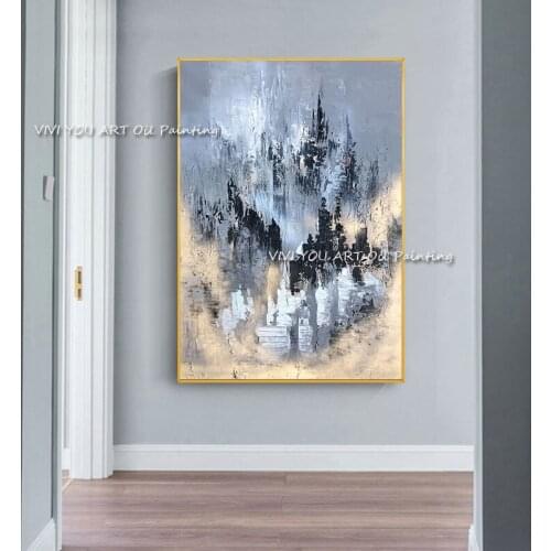 Modern Abstract 100% Handmade Oil Painting Canvas Posters Wall Art Painting Blue Art Picture for Living Room Home Decoration