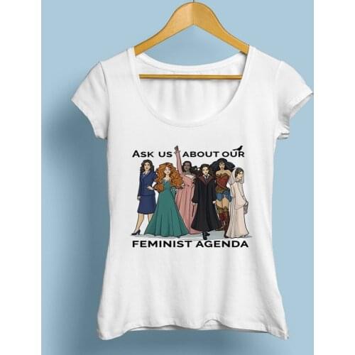 ASK US ABOUT OUR FEMINIST AGENDA tshirt femme jollypeach brand new white fashion Tee shirt women Feminism girl power T-Shirt