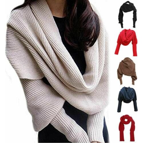 Knitted Scarf with Long Sleeves Unisex Fashion wraps shawls for winter autumn