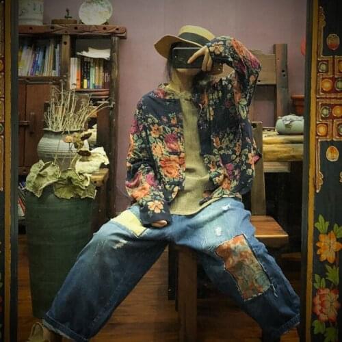 Johnature Retro Shirts Leisure Women Blouses Print Button Casual Full Sleeve Women Clothes 2021 New Autumn Flower Ladies Tops