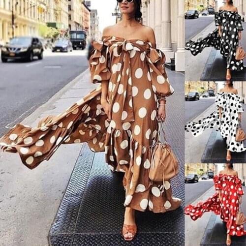 2021 Women Sexy Dot Dress Summer Split Maxi Beach Sundress Off Shoulder Backless Dress Boho Long Dresses Vestidos Femme