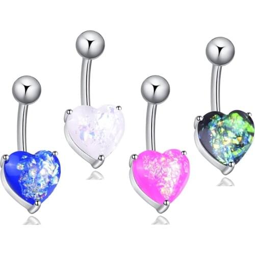 1pc Heart Navel Piercing Opal Belly Button Rings Bar Surgical Steel Ombligo Stud Sexy Belly Barbell for Woman Body Jewelry 14G