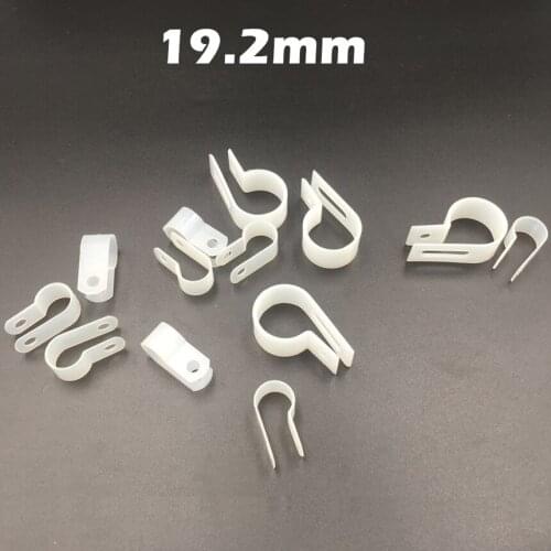 150pcs 19.2mm White Plastic Wire Hose Tubing Fanstening R-Type Line Card Fixed Cable Tie Mount Organizer Holder R Clip Clamp