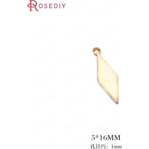 F209)20 pieces 5*16mm 24K Gold Color Brass Long Rhombus Shape Charms Pendants High Quality Diy Jewelry Findings Accessories
