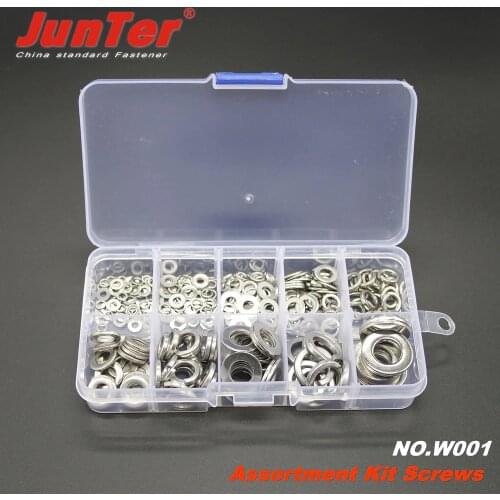 260pcs M2.5 M3 M4 M5 M6 M8 M10 A2 Stainless Steel Spring Washers Flat Washers Assortment Kit NO.W001