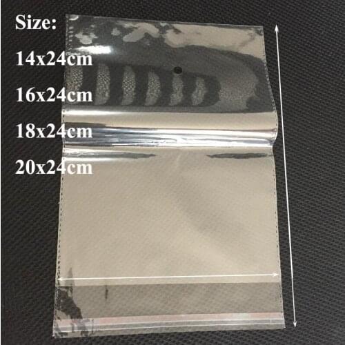 400pcs/lot 14x24, 16x24, 18x24, 20x24cm Clear Plastic OPP Bags With Holes Christmas Packaging Bags Self Adhesive Seal