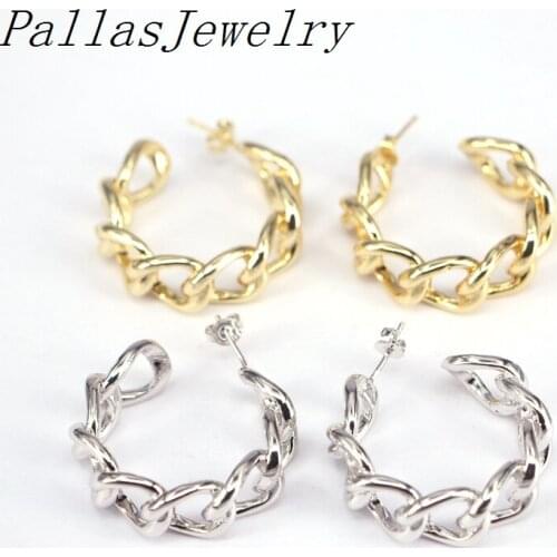 5Pairs Gold / Silver Color Jewelry Punk Link Chain Circle Stud Earrings Women New Geometric Trendy For Female