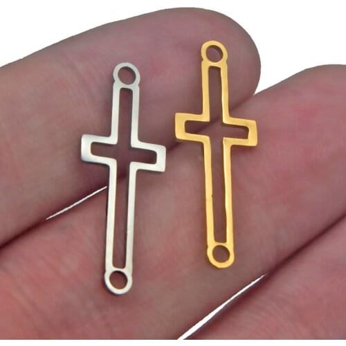5pcs/lot Stainless Steel Fashion Double Hole Hollow Cross Connector Charm Pendant Jewelry Making Supplies Finding Accessories